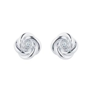 9ct White Gold 0.01cttw Diamond Flower Stud Earrings