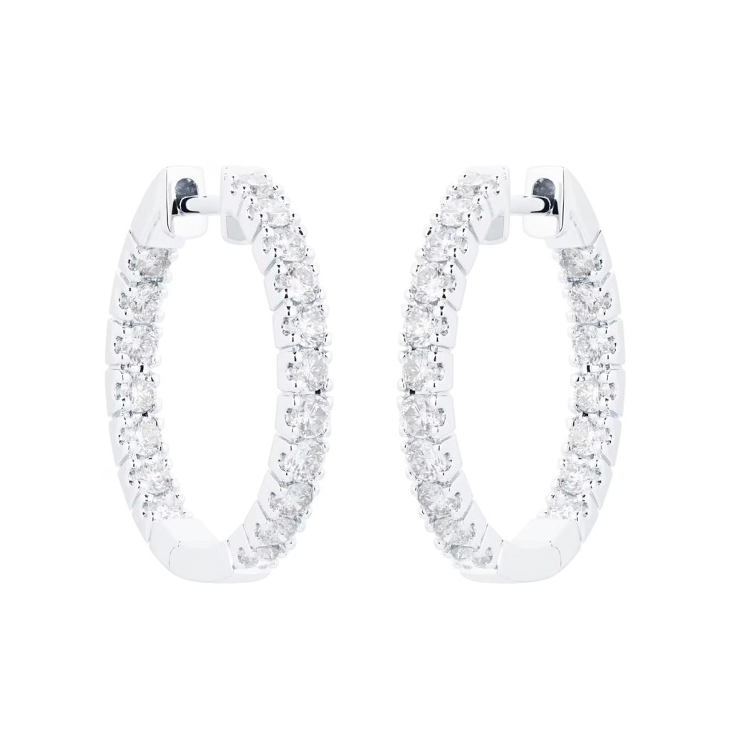 18ct White Gold 1.00cttw Diamond 20mm Hoop Earrings