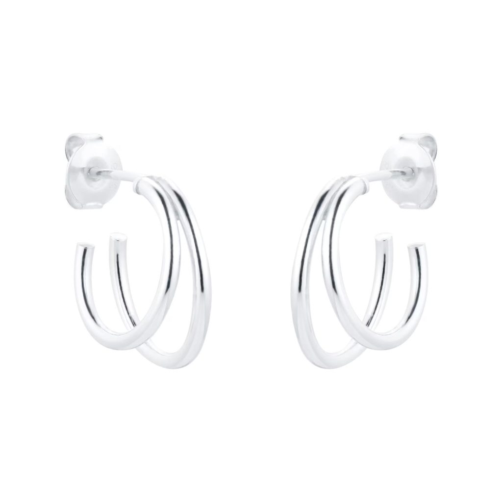 Silver Double Wire Hoop Earrings