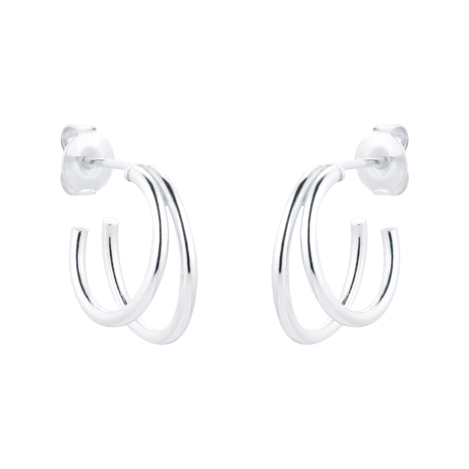 Silver Double Wire Hoop Earrings