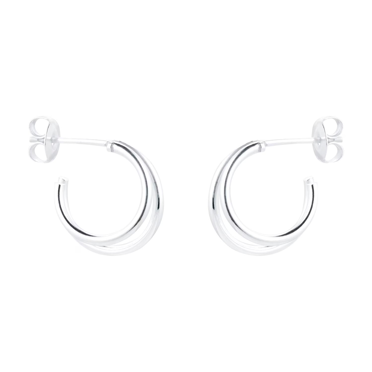 Silver Double Wire Hoop Earrings - Imagen 3